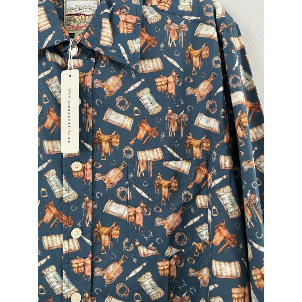 NWT Rocking K Ranchwear Equestrian Saddle Print Long Sleeve Button Shirt Large - Picture 4 of 8